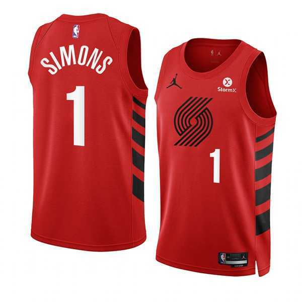 Men%27s Portland Trail Blazers #1 Anfernee Simons 2022-23 Red Statement Edition Swingman Stitched Basketball Jersey Dzhi